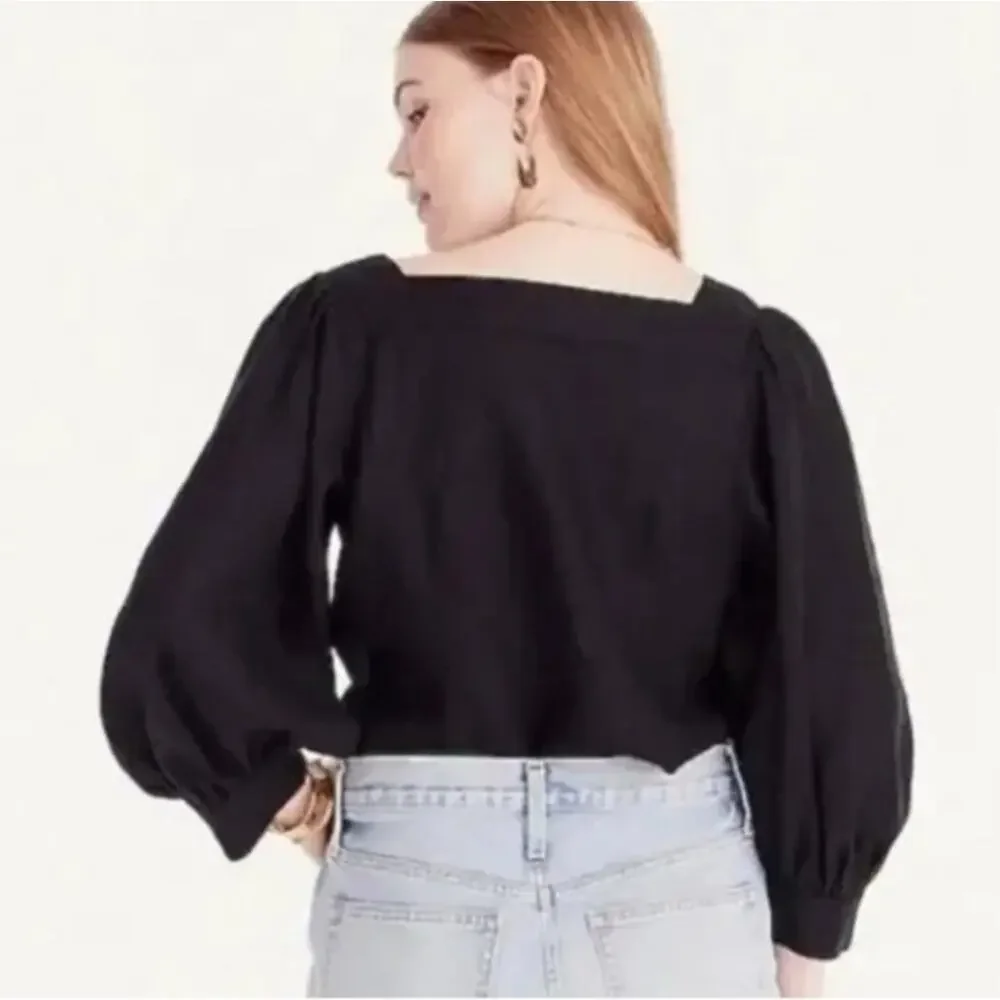 J. Crew Black Squareneck Button-Up Linen Top NWT Size X-Small